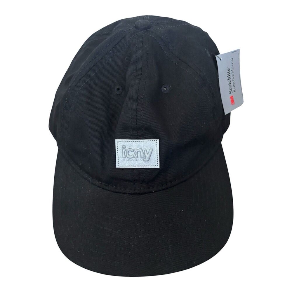 ICNY Sport Black Scotchlite Reflective Clip Strapback Baseball Cap Hat New NWT